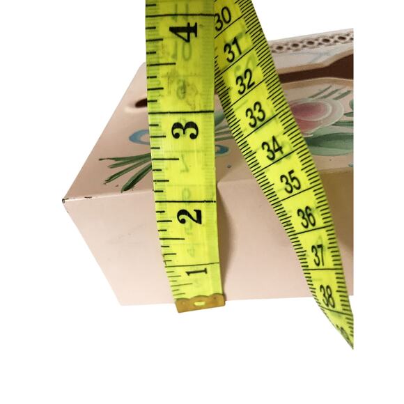 MCM Pink Tissue Box Holder Cover Hand Painted Tole Ware Metal Vanity Bath Vtg - Picture 8 of 11